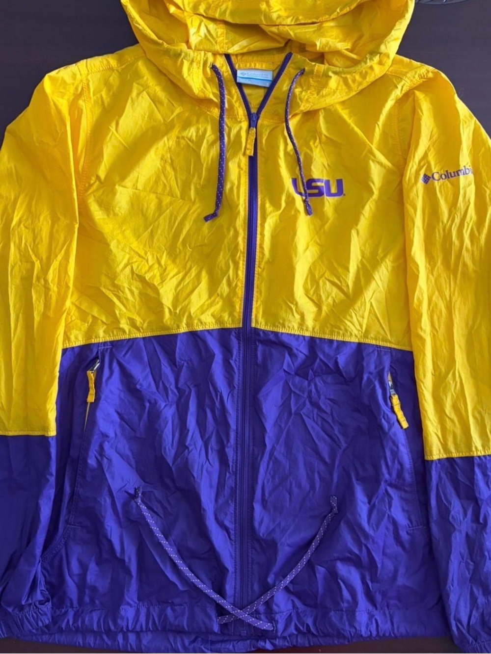 Columbia LSU Yellow and Purple Hooded Windbreaker